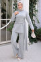 Gray Crew Neck Glitter Trouser Suit