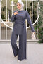 Navy Blue Crew Neck Glitter Trouser Suit - 2
