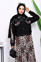 Black Leopard Patterned Jacket Skirt Suit - 3