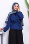 Navy Blue Shawl Collar Scuba Puff Short Jacket