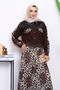 Brown Leopard Patterned Jacket Skirt Suit - 3