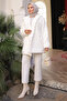 Ecru Collared Double Pocket Fur Coat