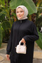 Black Mesh Detailed Zippered Tunic Trouser Suit - 3