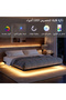 سرير عائم ذكي مقاس 180*200 سم مزود بمصباح LED وشاحن - منصة معدنية حديثة، سهل التركيب، بدون زنبرك صندوقي - 3