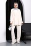 Ecru Stone Detailed Tunic Modal Suit with Trousers
