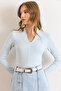 Women's Ice Blue Combed Modal Deep V Neck Stretchy Blouse Blz-19003136 - 5