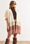 Women's Ecru Zigzag Patterned Poncho Cardigan Hrk-19000422