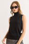 Women's Black Turtleneck Sleeveless Slim Knitwear Sweater Kzk-19001019 - 5