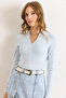 Women's Ice Blue Combed Modal Deep V Neck Stretchy Blouse Blz-19003136