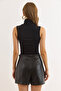 Women's Black Turtleneck Bodysuit with Six Snaps Soft Textured Bodysuit Bdy-00000064 - 6