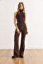 Women's Brown Polyviscon Spanish Leg Draped Trousers Pnt-19000369 - 5
