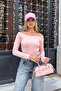 Powder Pink Off-The-Shoulder Long Sleeve Blouse - 3