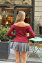 Burgundy Off-The-Shoulder Long Sleeve Blouse - 6