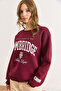 Women's Burgundy Cambridge Printed Embossed Thick Sweatshirt Swt-19000758 - 5