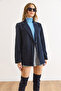 Women's Navy Blue Single Button Lined Pocket Flap Premium Blazer Jacket Ckt-19000395 - 5