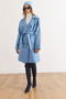 Women's Blue Lined Pocketed Belted Gabardine Trench Coat Trc-00000013 - 4