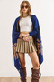 Women's Navy Blue Rose Patterned Fringed Poncho Cardigan Hrk-19000383 - 2