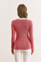 Women's Dusty Rose White Color Block Polo Neck Cotton Stretchy Blouse Blz-19003104 - 2