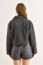 Women's Smoked Lined Zippered Double Pocket Detailed Crop Cashmere Jacket Ckt-19000484 - 6