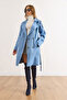 Women's Blue Lined Pocketed Belted Gabardine Trench Coat Trc-00000013 - 2