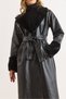 Women's Black Lined Faux Leather Trench Coat with Fur Detail and Pockets Trc-00000012 - 6