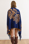 Women's Navy Blue Rose Patterned Fringed Poncho Cardigan Hrk-19000383 - 4