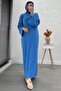 Volan Sleeve Ribbed Knit Dress – Blue - 3