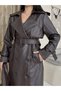 Premium Leather Trench Coat with Epaulettes - 9