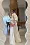 Women's White Belt Detailed Wide Leg Modal Suit - 4