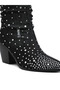 Women Diamante & Rhinestones Denim Boots in Black - 4