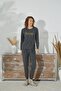 Women's Smoked Color Long Sleeve Crew Neck Printed Pajama Set C5T5N251 - 3