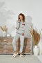 Women's Grey Color Long Sleeve Crew Neck'Love' Written Polka Dot Pajama Set C8T0N151 - 2