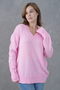 Pink Knitwear Fabric V-Neck Long Oversize Sweater 4093