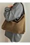 Cleo Large Women's Large Size Zippered Suede Shoulder Bag Khaki - 3