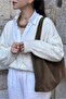 Cleo Large Women's Large Size Zippered Suede Shoulder Bag Khaki - 7