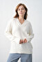 Women's Ecru Knitwear Fabric V-Neck Oversize Sweater 4093 - 6