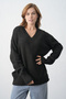Women's Black Knitwear Fabric V-Neck Oversize Sweater 4093