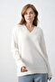 Women's Ecru Knitwear Fabric V-Neck Oversize Sweater 4093 - 7