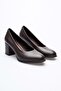Women's Genuine Leather Thick Heeled Classic Shoes - Brown