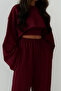 Women's Burgundy Three-Piece Cannes Cropped Tracksuit Set