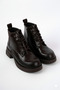 Women's Coffee Colored Lace-Up Short Boots with Zipper - 3