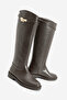 Women's Buckle Riding Boots with Bellows and No Zipper, Velote Brown