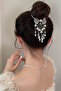 Gold Color Pearl and Stone Dangle Bun Hair Clip