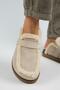 (Ecemi Platform) Women's Genuine Leather Fur Loafer Platform Beige Slippers - 5