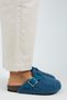Suzen Teddy Women's Furry Genuine Leather Belt Buckle Night Blue Slippers