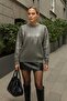 Crew Neck Foil Printed Sweatshirt Anthracite - 2