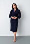 Women's Navy Blue Belted Midi Evening Dress - 2