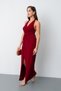 Women's Burgundy Halter Neck Knot Detail Long Dress - 2