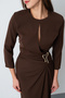 Women's brown slim fit accessory detail midi dress - 5
