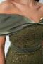 Women's Khaki Slim Fit Boat Neck Midi Beaded Evening Dress - 5